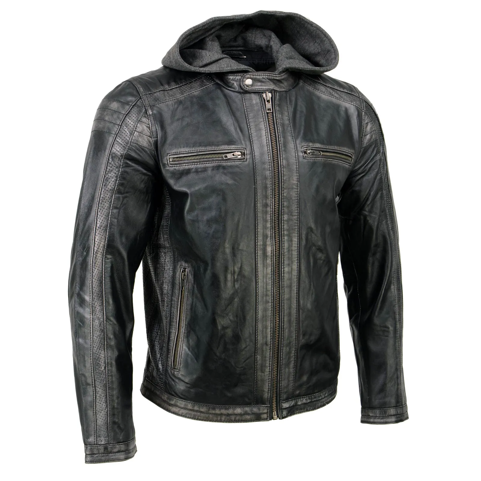 Milwaukee Leather SFM1846 Men's Black Fashion Casual Leather Jacket with Removable Hoodie