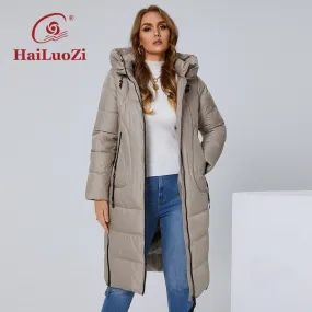 New Women Coat High Collar long Thick Women's Down Jacket Female  Fashion Side Zipper L-4XL Elegant Hood Parka 6079