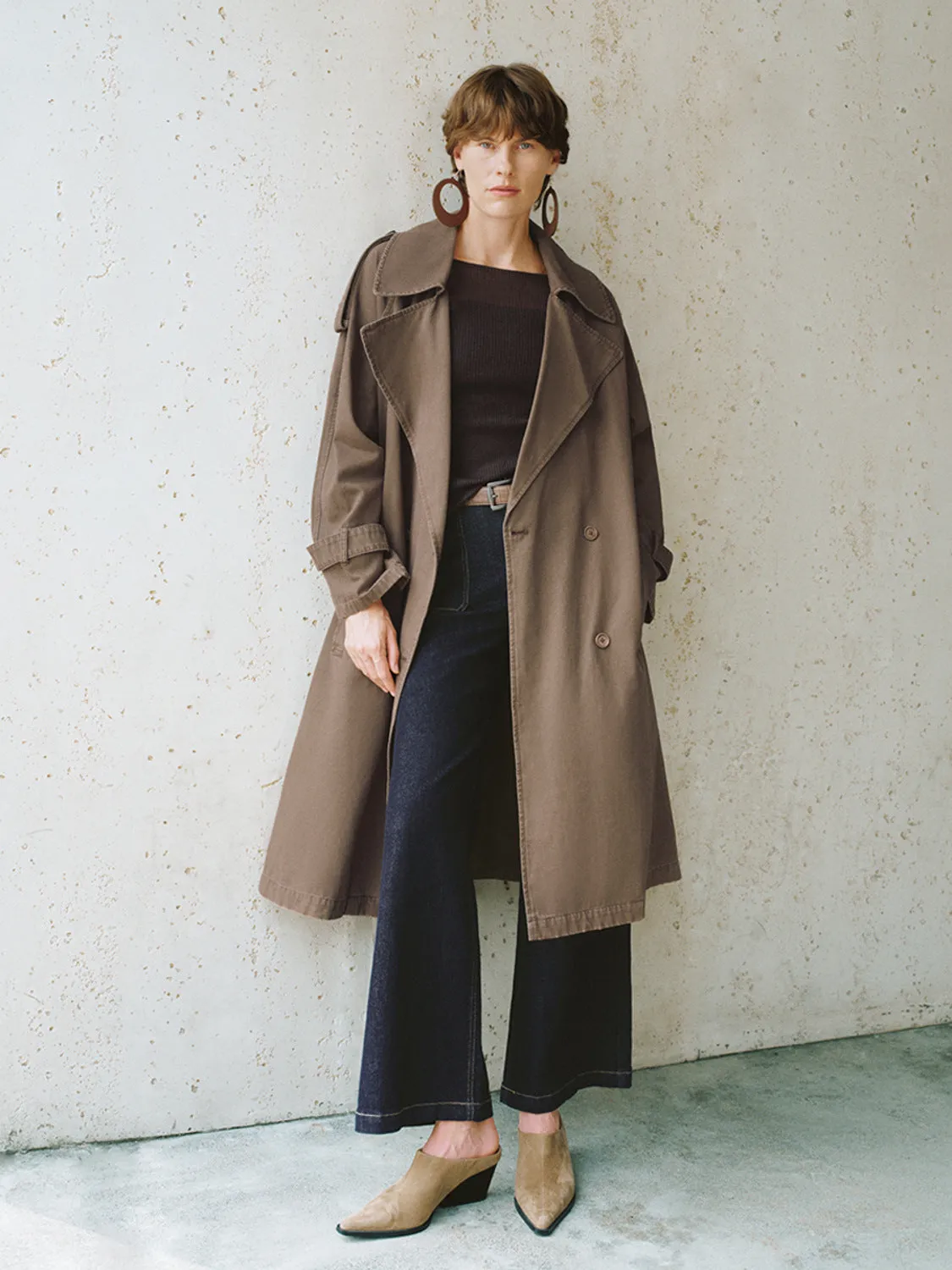 Notched Collar Double Breasted Trench Coats