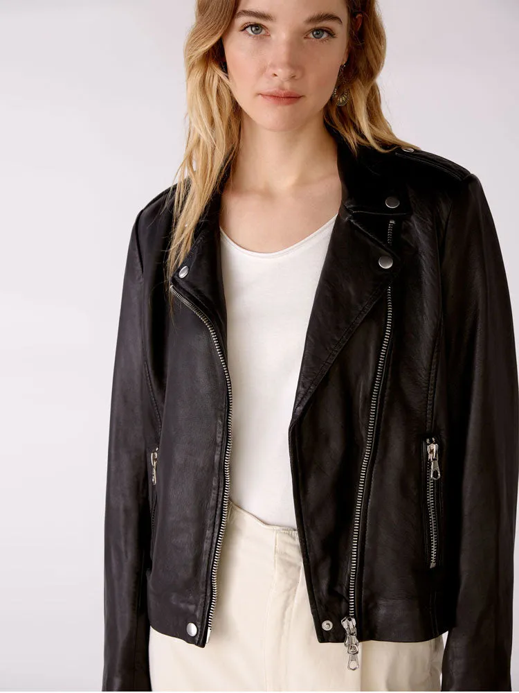 Oui Leather Jacket Black