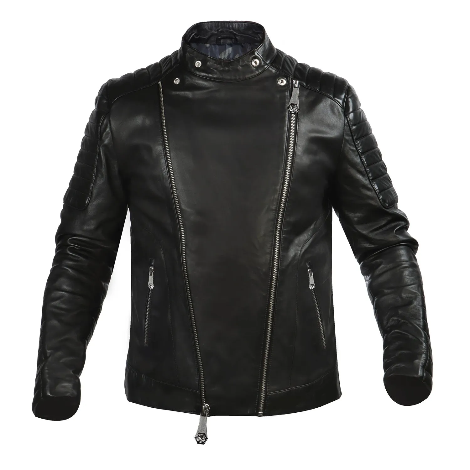 Padded Slim Fit Zipper Style Men's Black Leather Biker Jacket By Brune & Bareskin