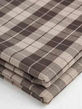 Plaid Italian Wool Stretch Suiting Deadstock - Brown   Tan