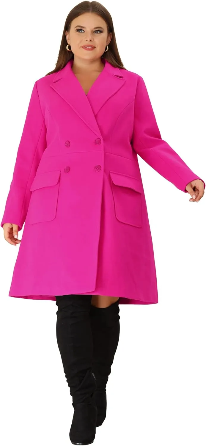 Plus Size Modern Fuchia Pink Double Breasted Long Sleeve Trench Coat (Copy)