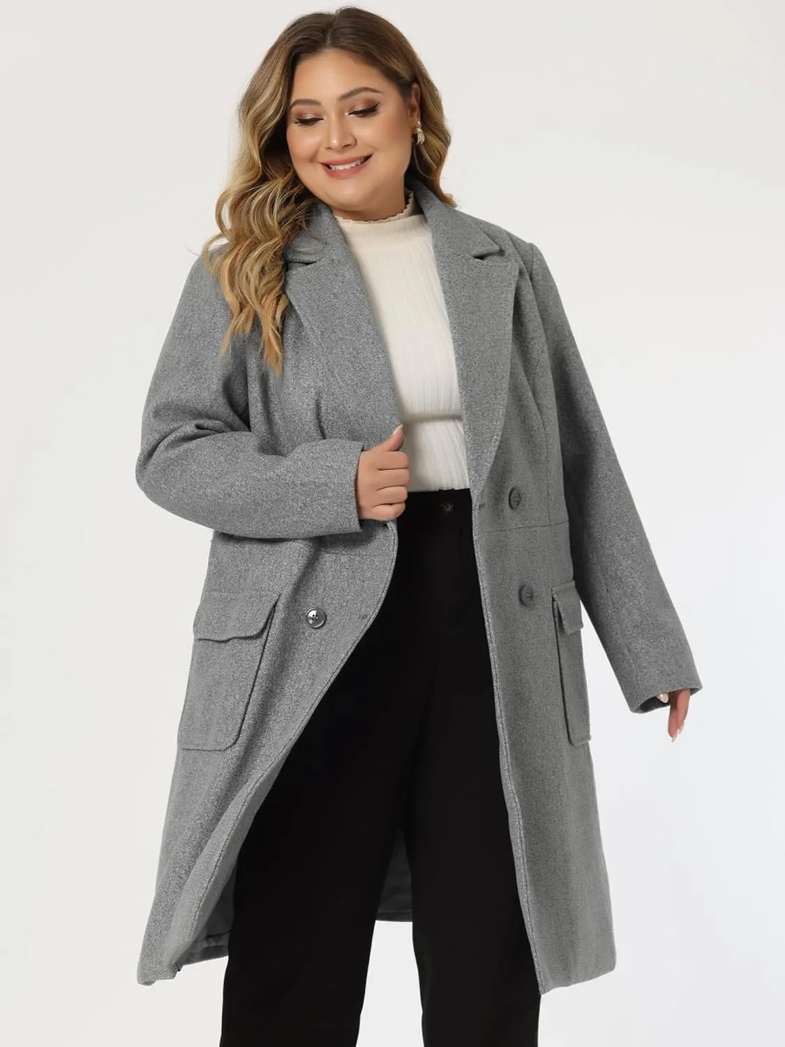 Plus Size Modern Fuchia Pink Double Breasted Long Sleeve Trench Coat (Copy)