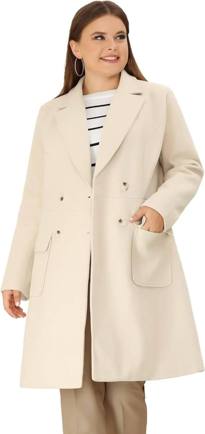 Plus Size Modern Fuchia Pink Double Breasted Long Sleeve Trench Coat (Copy)