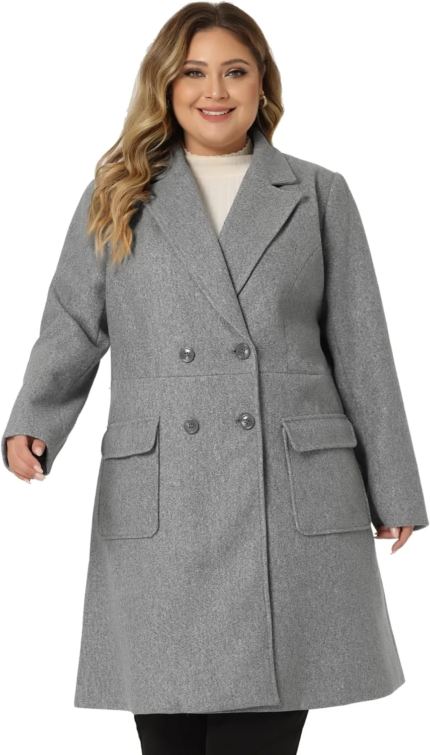 Plus Size Modern Grey Double Breasted Long Sleeve Trench Coat