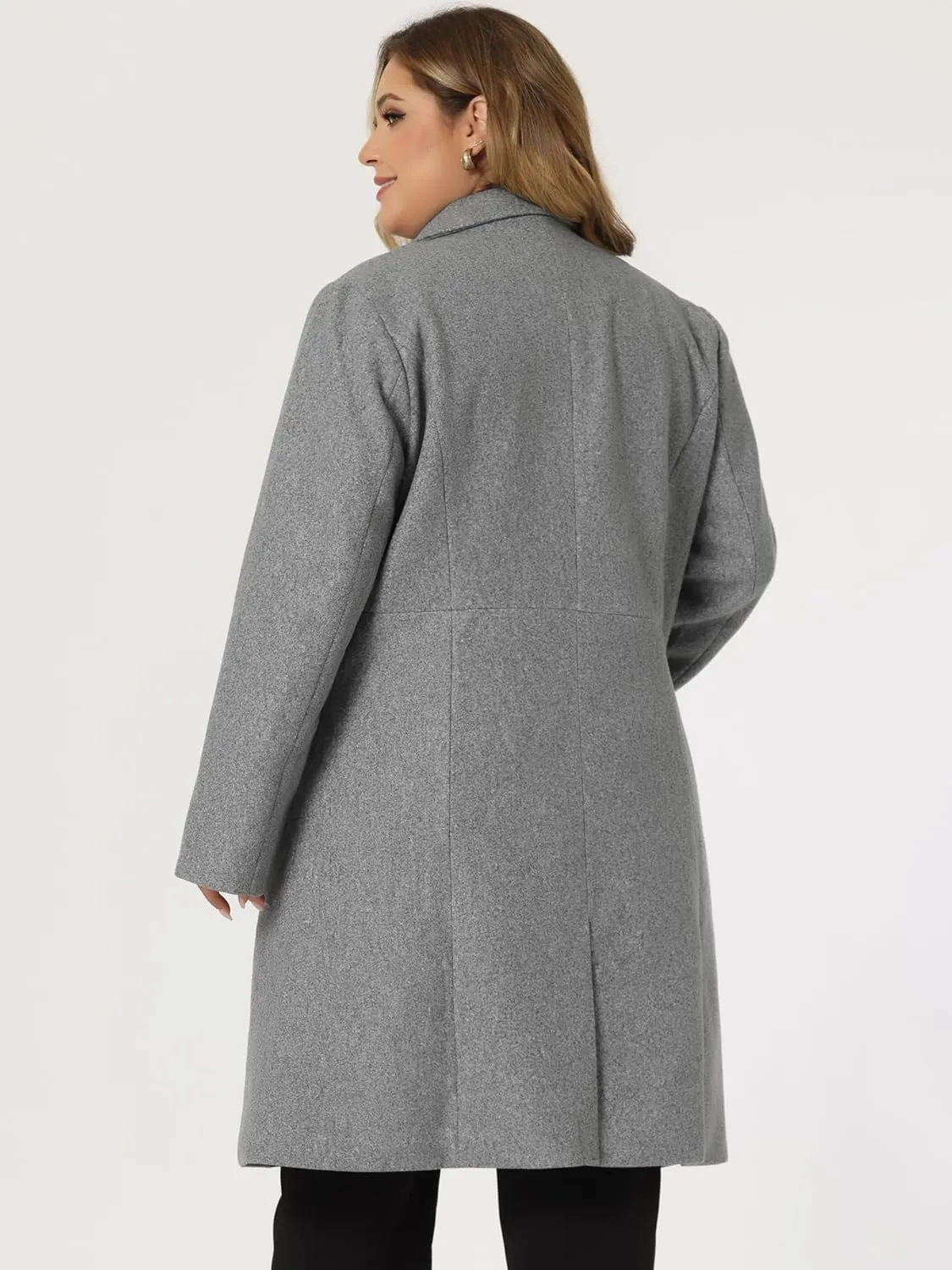 Plus Size Modern Grey Double Breasted Long Sleeve Trench Coat