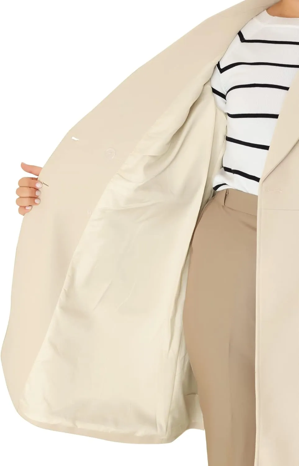 Plus Size Modern Light Blue Double Breasted Long Sleeve Trench Coat