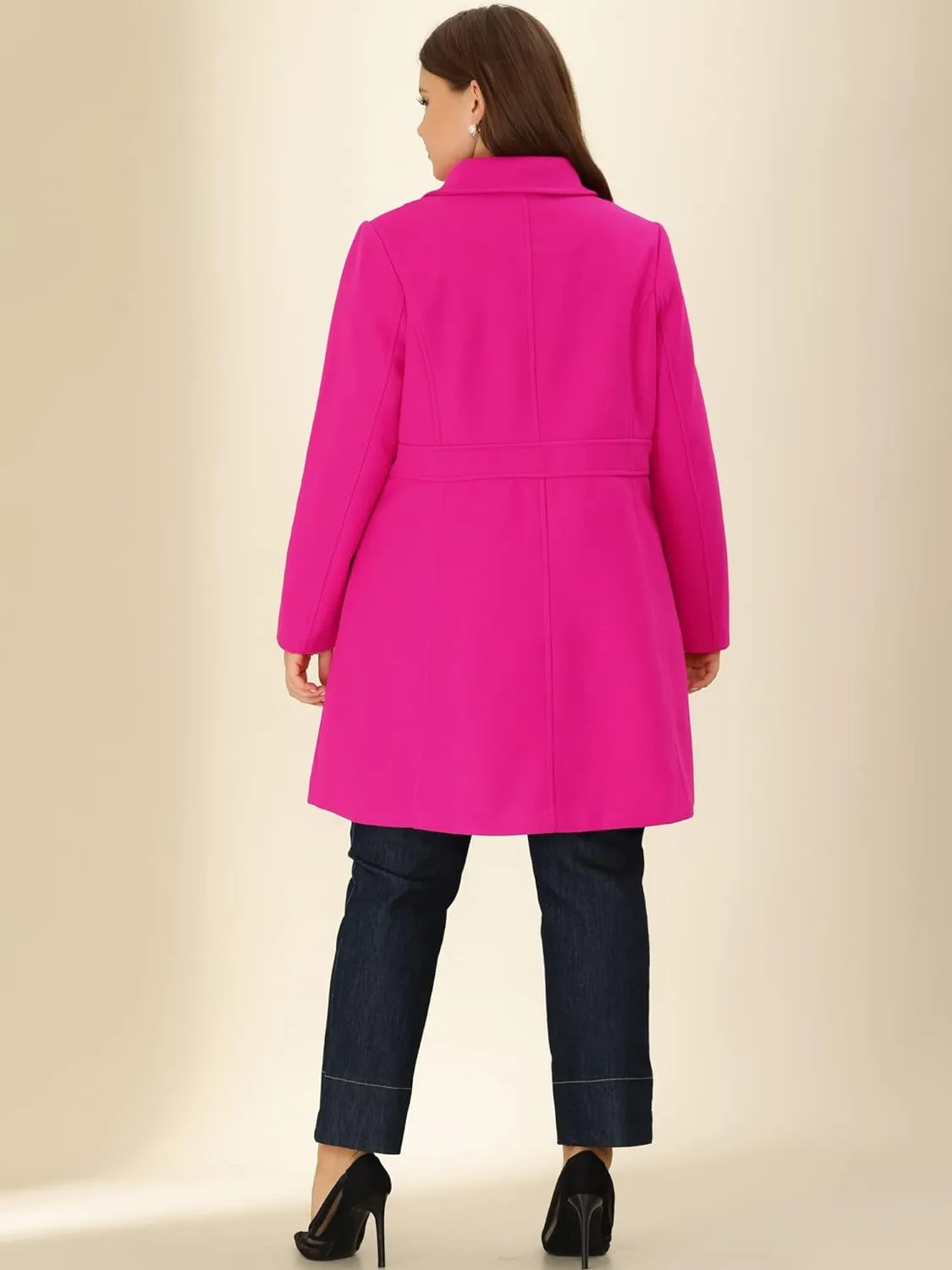 Plus Size Modern Light Pink Double Breasted Long Sleeve Trench Coat