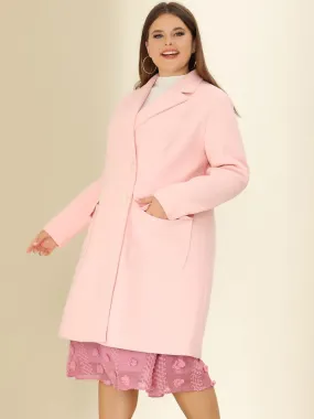 Plus Size Modern Light Pink Double Breasted Long Sleeve Trench Coat