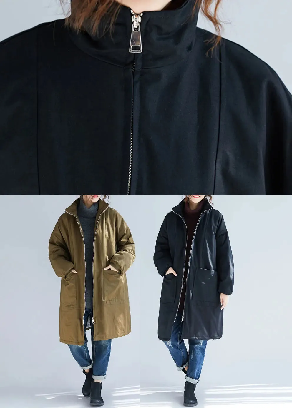 Pockets Parka Coats Long Sleeve