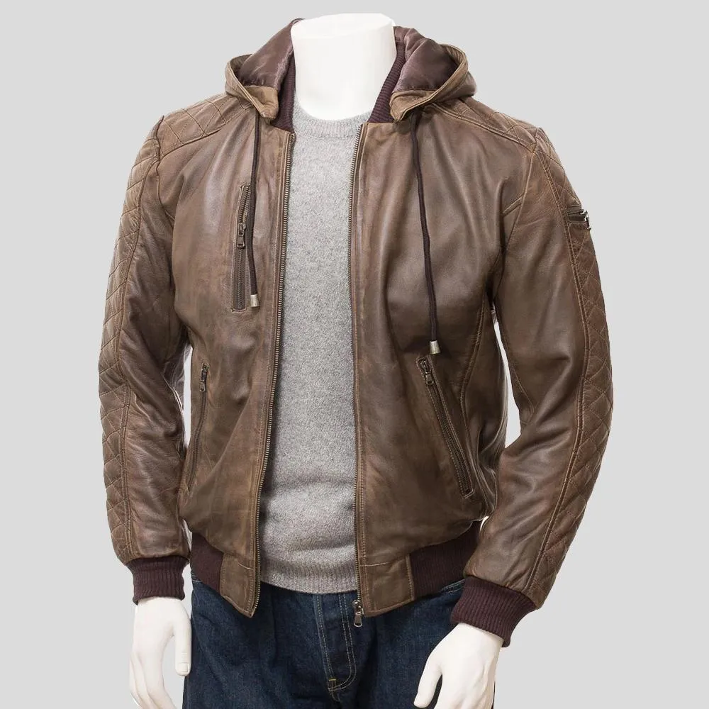 Rick Brown Removable Hooded Leather Jacket