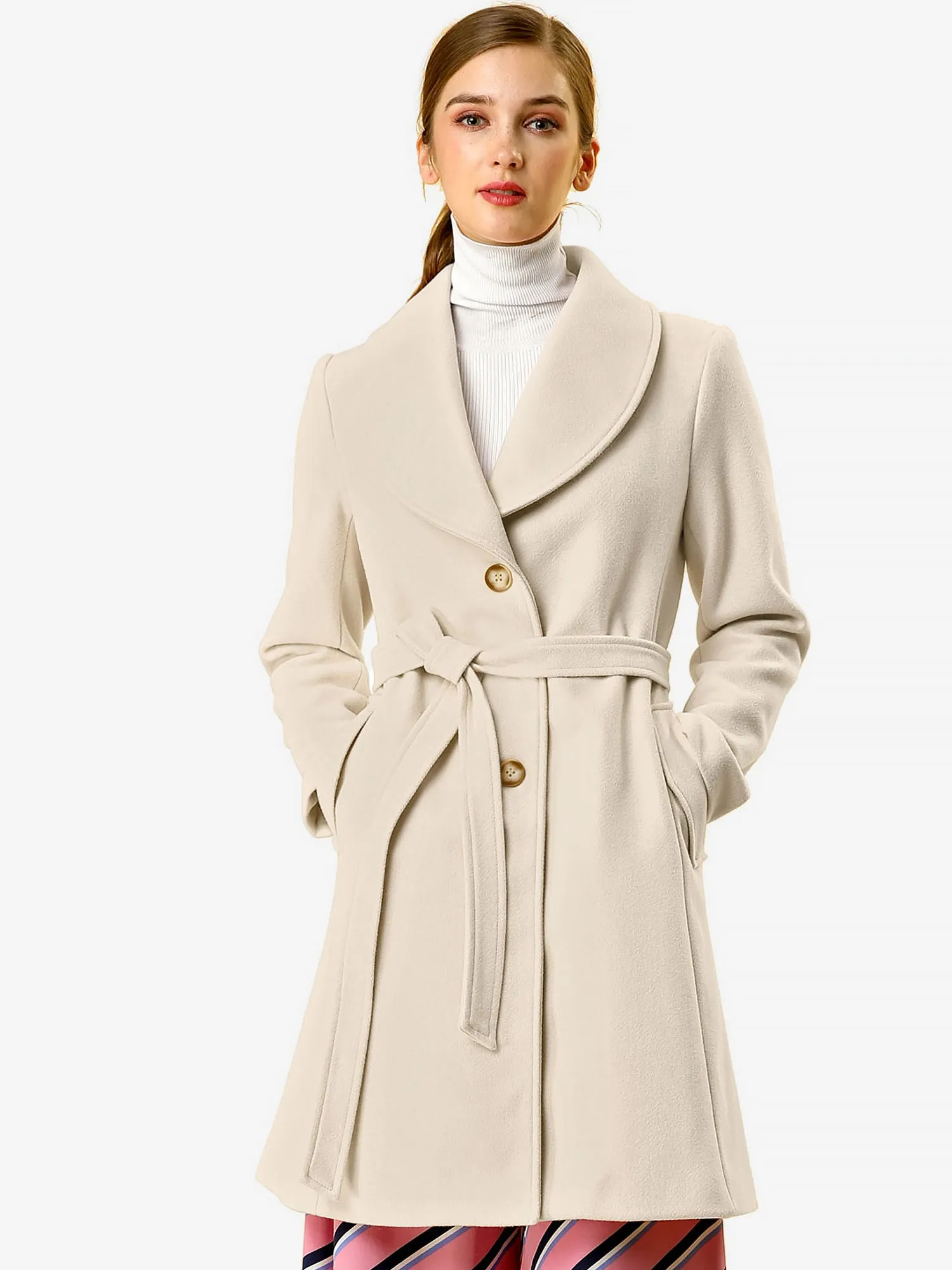 Shawl Collar Single Breasted Winter Long Belted Coat