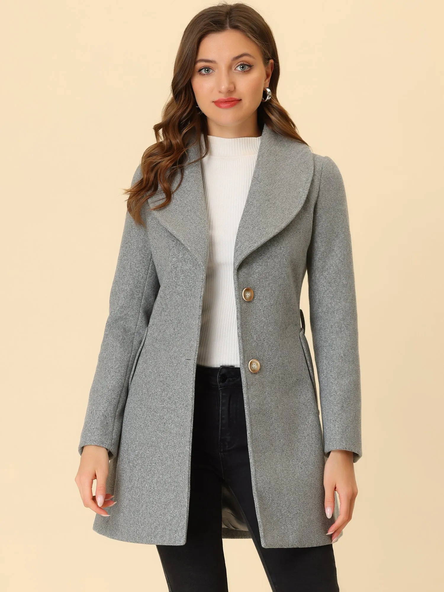 Shawl Collar Single Breasted Winter Long Belted Coat