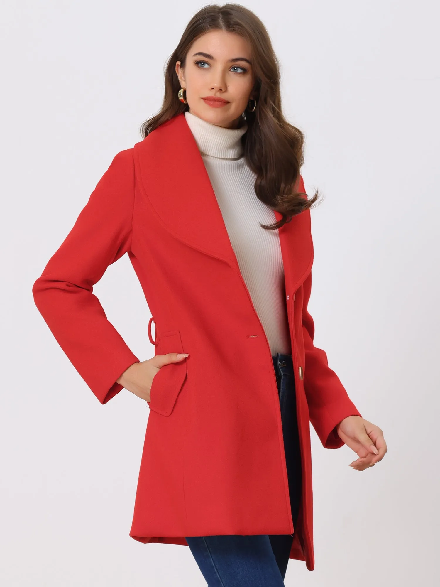 Shawl Collar Single Breasted Winter Long Belted Coat