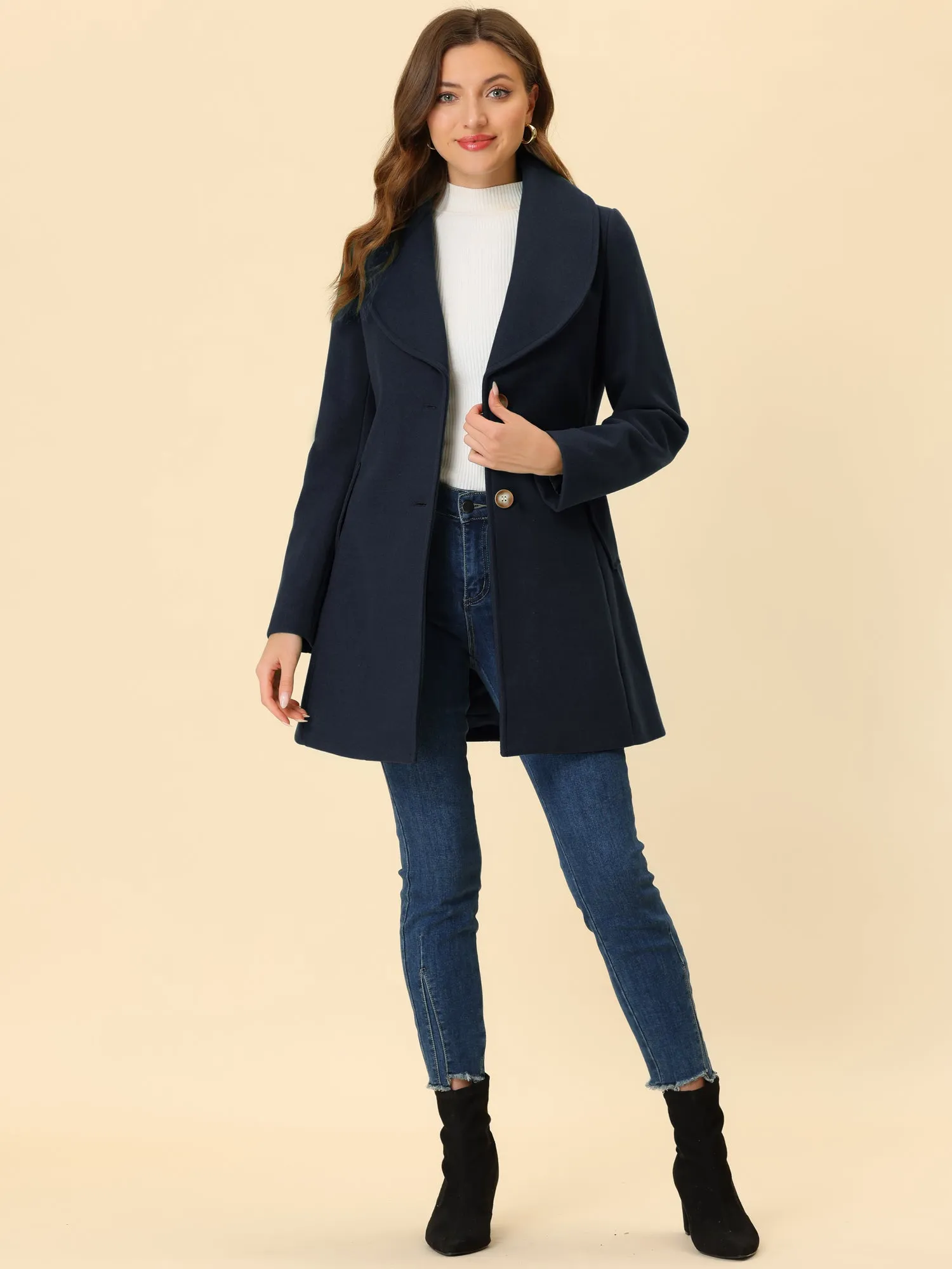 Shawl Collar Single Breasted Winter Long Belted Coat