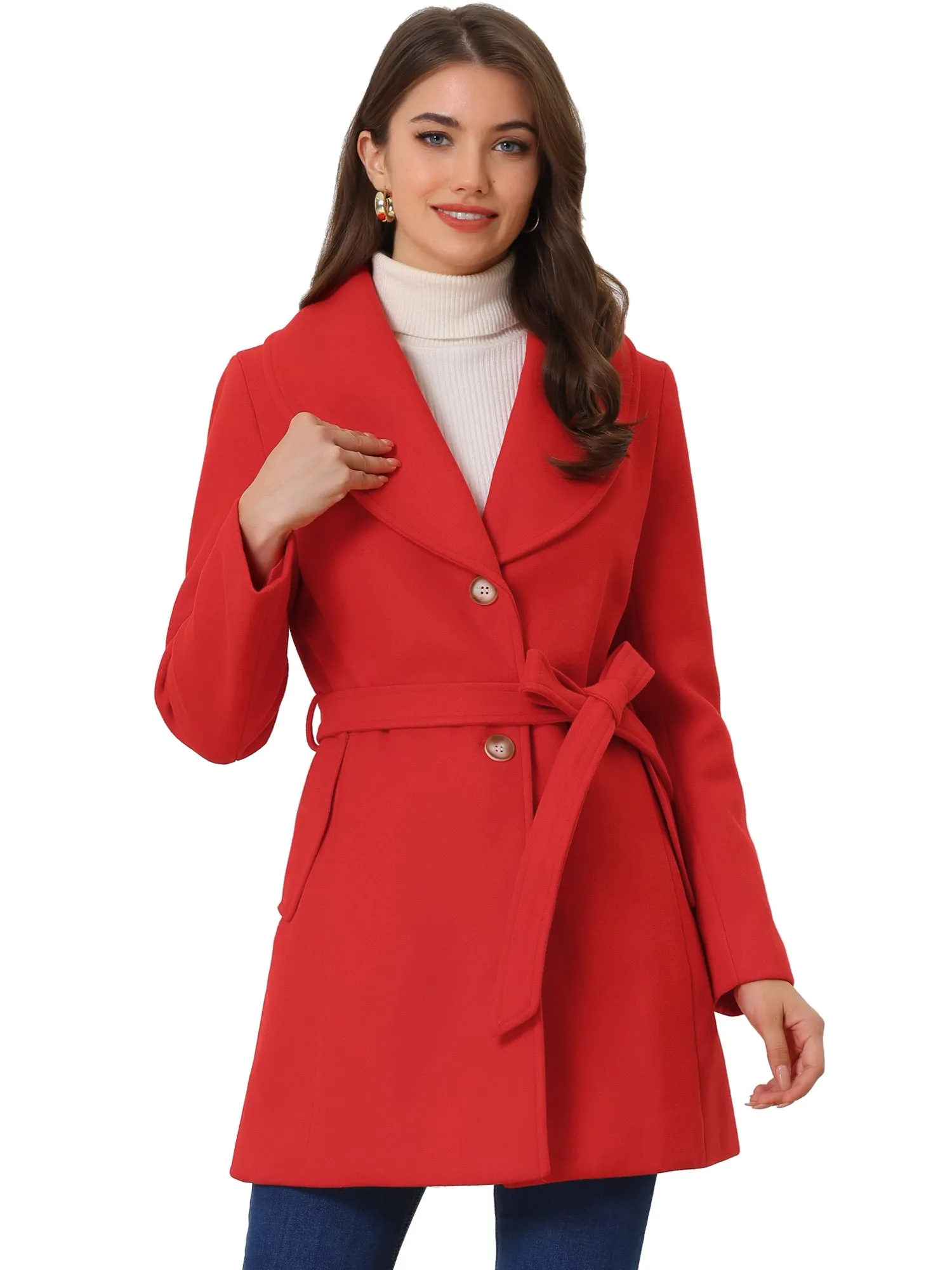 Shawl Collar Single Breasted Winter Long Belted Coat