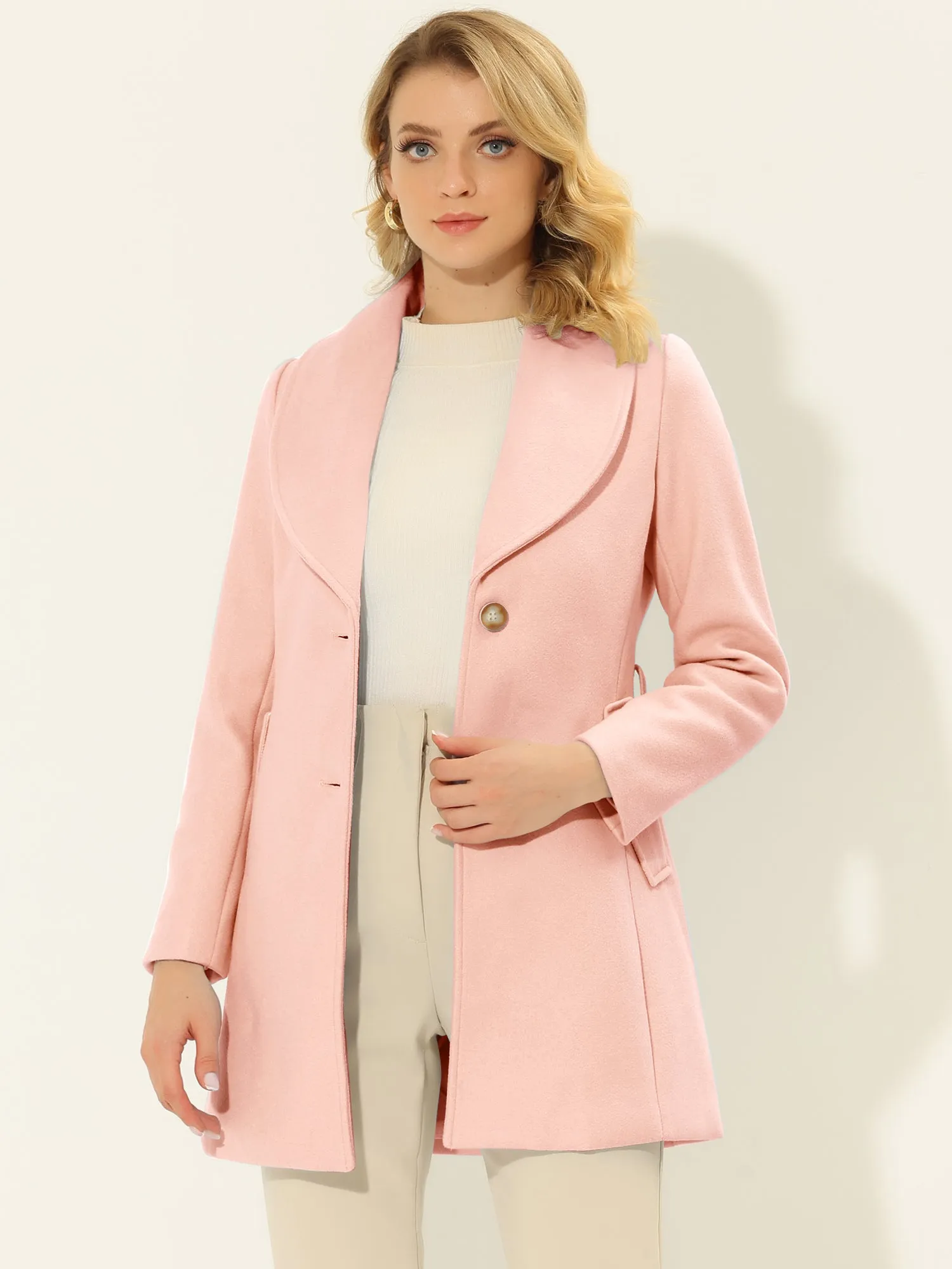 Shawl Collar Single Breasted Winter Long Belted Coat