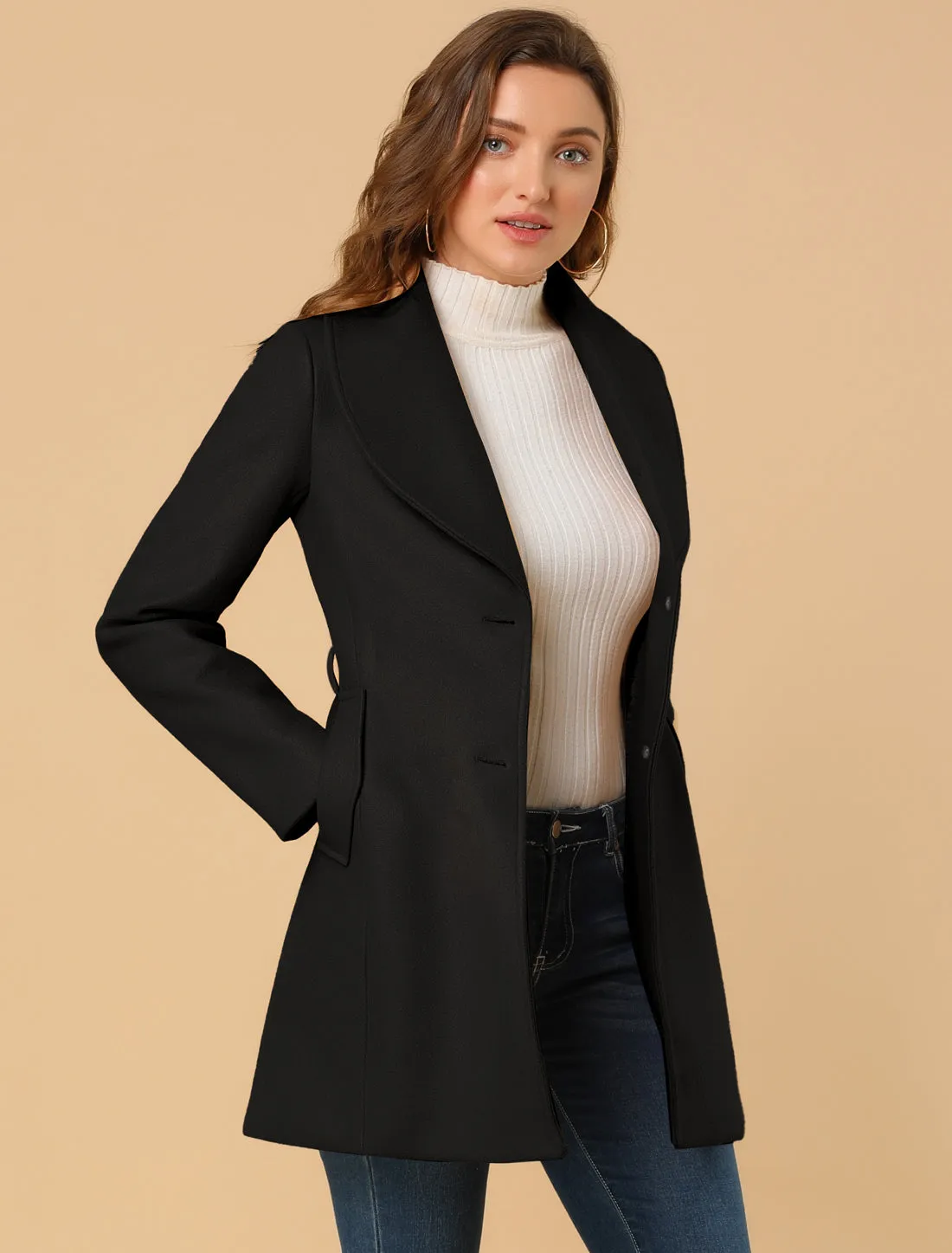 Shawl Collar Single Breasted Winter Long Belted Coat