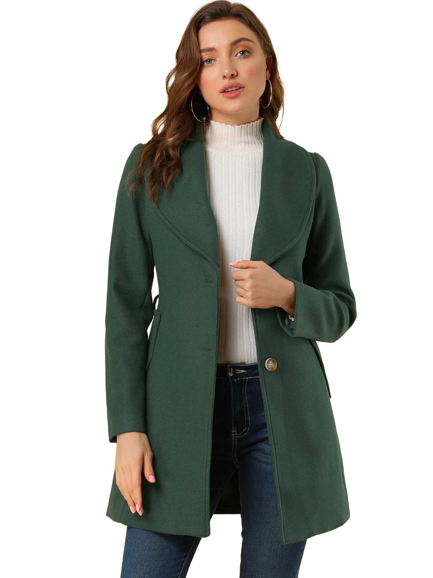 Shawl Collar Single Breasted Winter Long Belted Coat