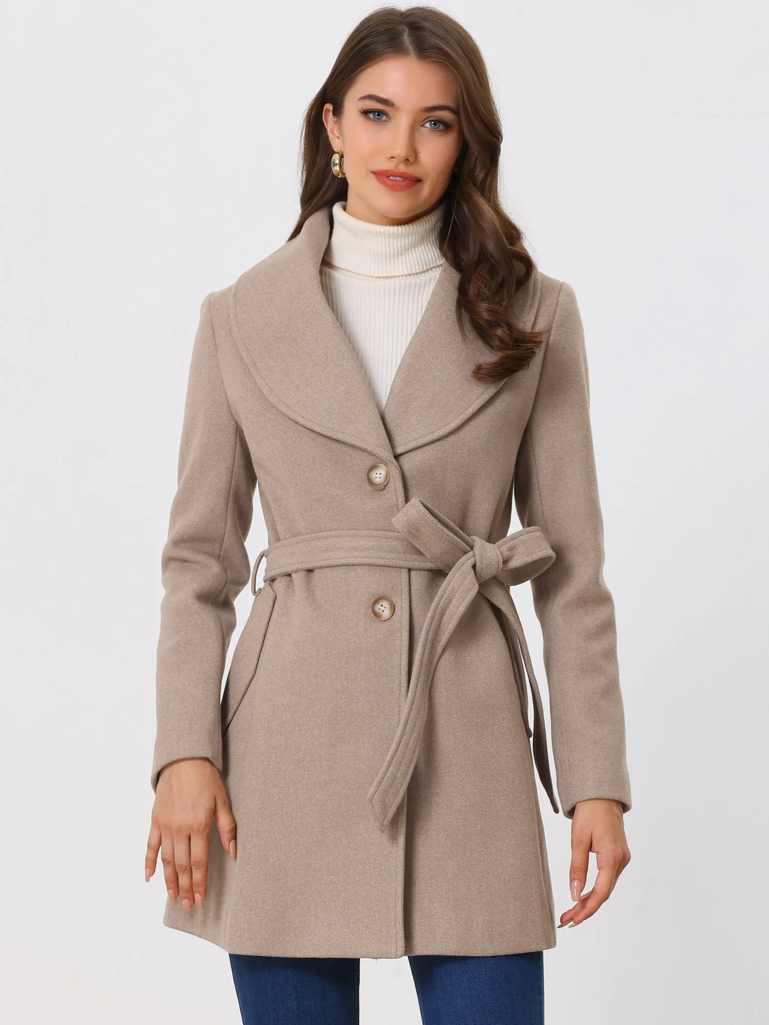 Shawl Collar Single Breasted Winter Long Belted Coat