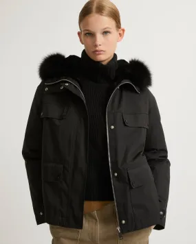 Short parka in cotton blend and fur