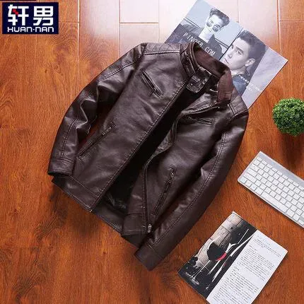 Stand Collar Korean Slim Trendy Handsome Casual Leather Clothing