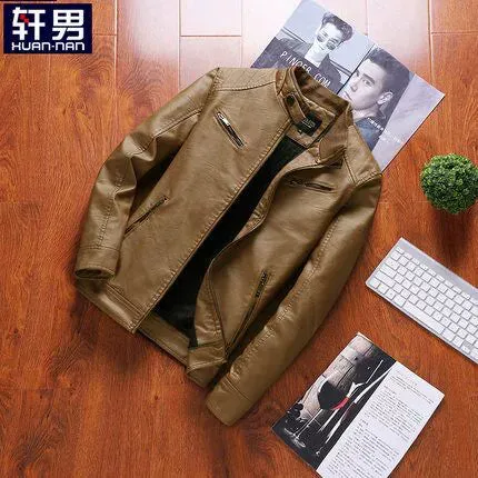 Stand Collar Korean Slim Trendy Handsome Casual Leather Clothing