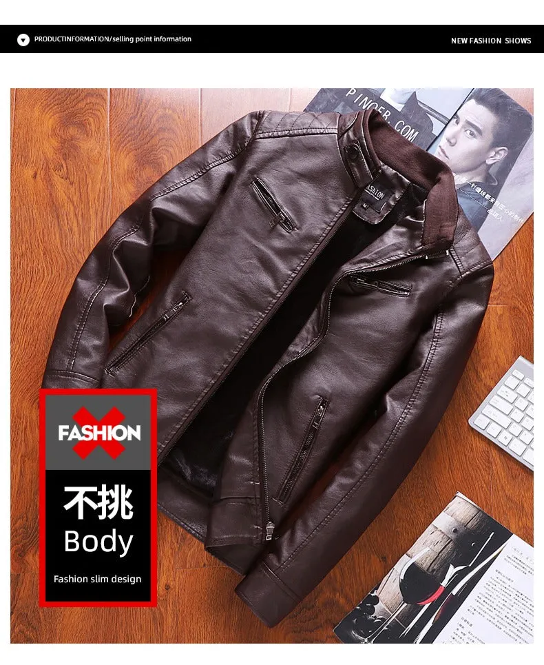 Stand Collar Korean Slim Trendy Handsome Casual Leather Clothing