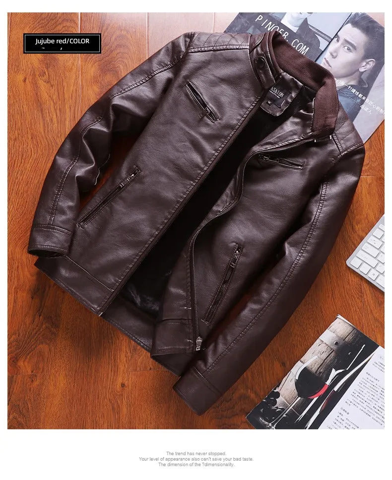 Stand Collar Korean Slim Trendy Handsome Casual Leather Clothing