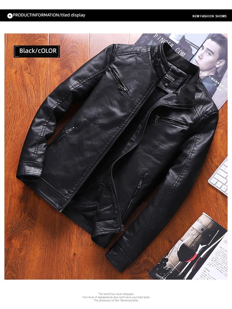 Stand Collar Korean Slim Trendy Handsome Casual Leather Clothing