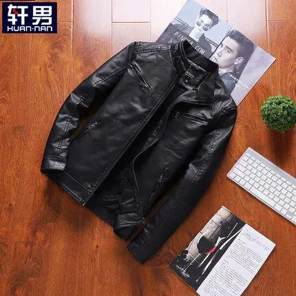 Stand Collar Korean Slim Trendy Handsome Casual Leather Clothing