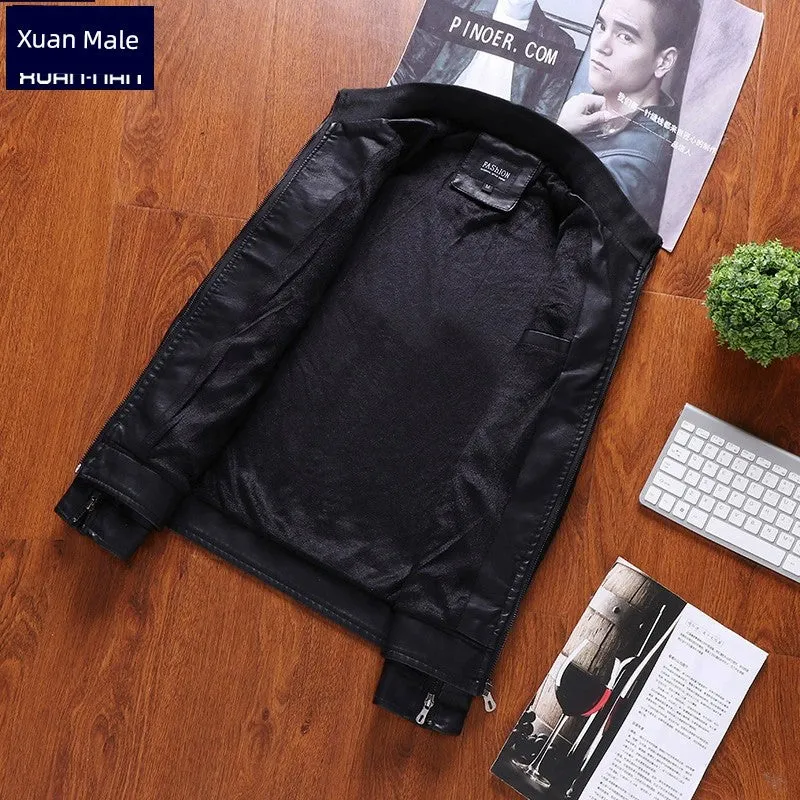 Stand Collar Korean Slim Trendy Handsome Casual Leather Clothing