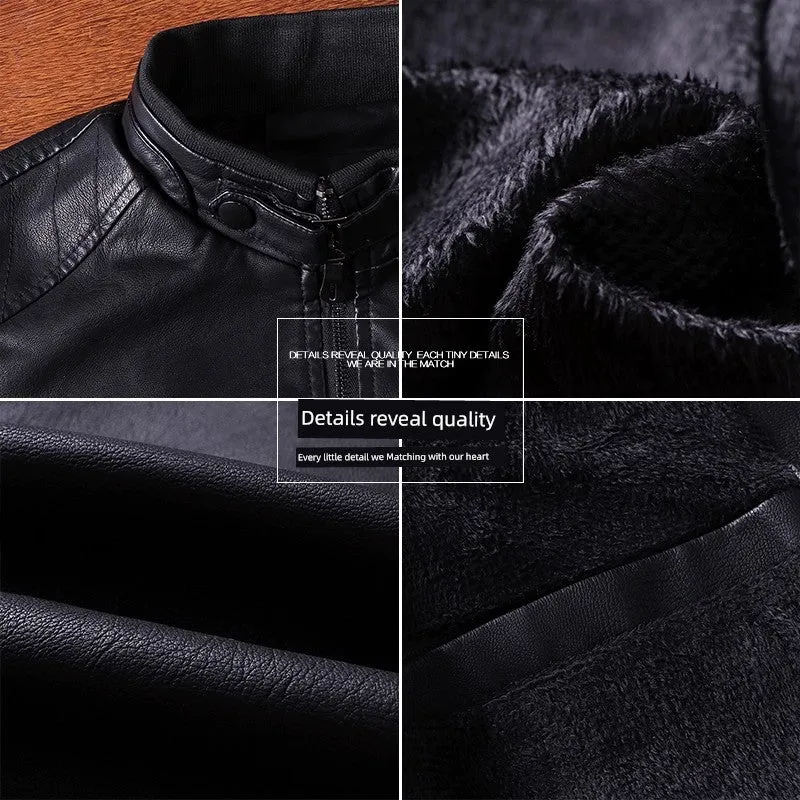 Stand Collar Korean Slim Trendy Handsome Casual Leather Clothing