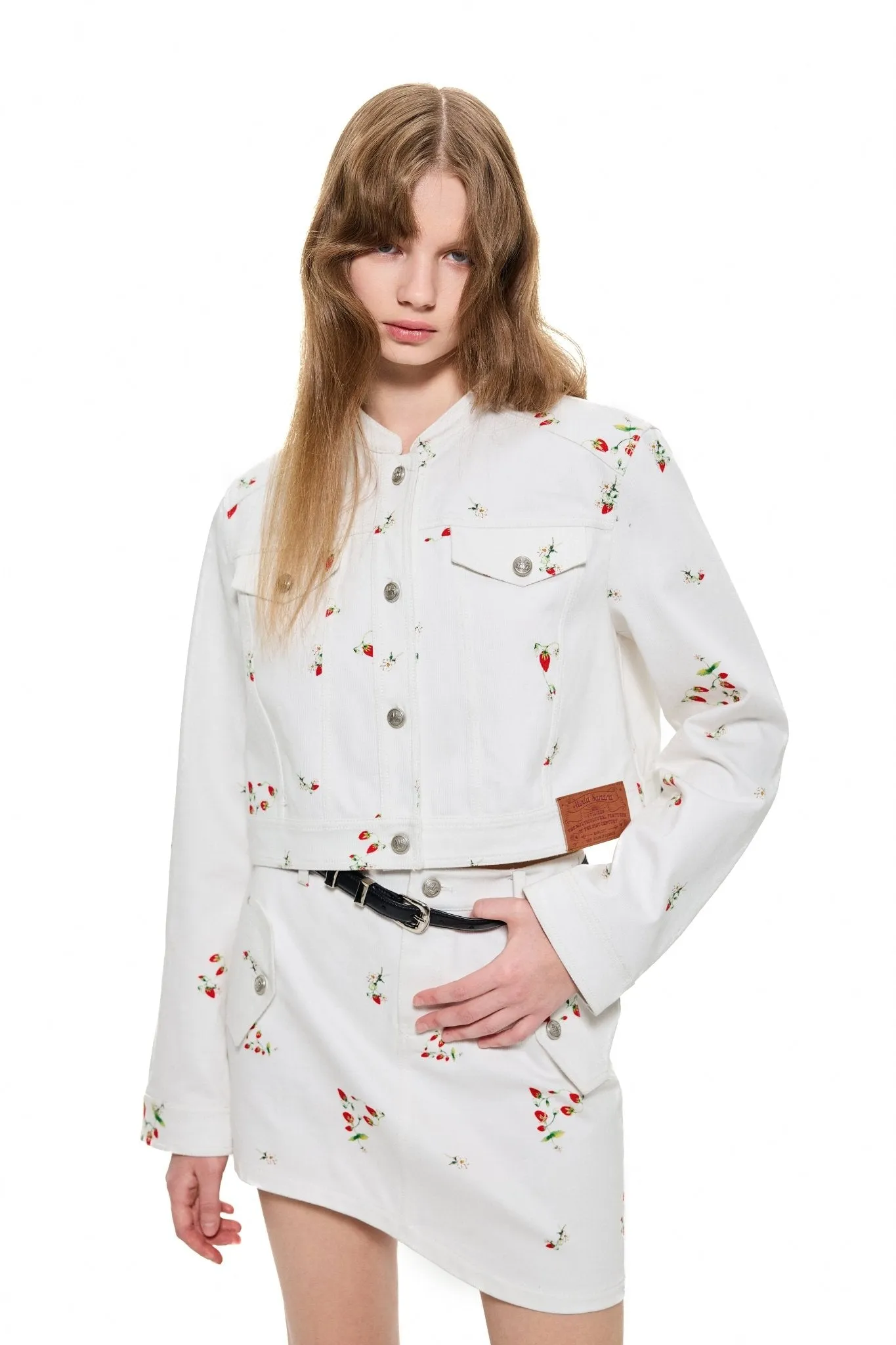 Strawberry Club Denim Jacket in White