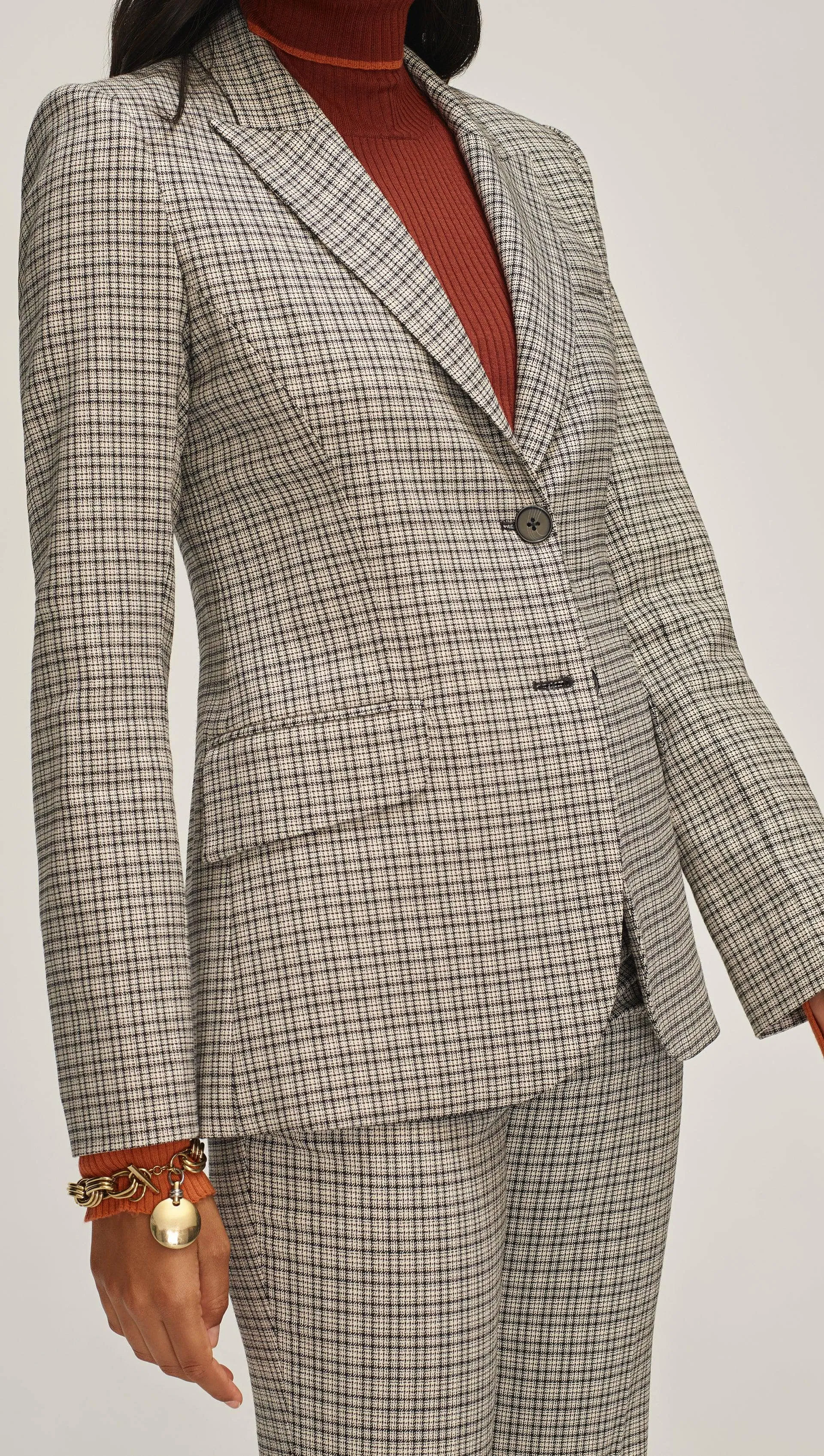 Tailored Blazer in Stretch Plaid | Black/Ivory Plaid