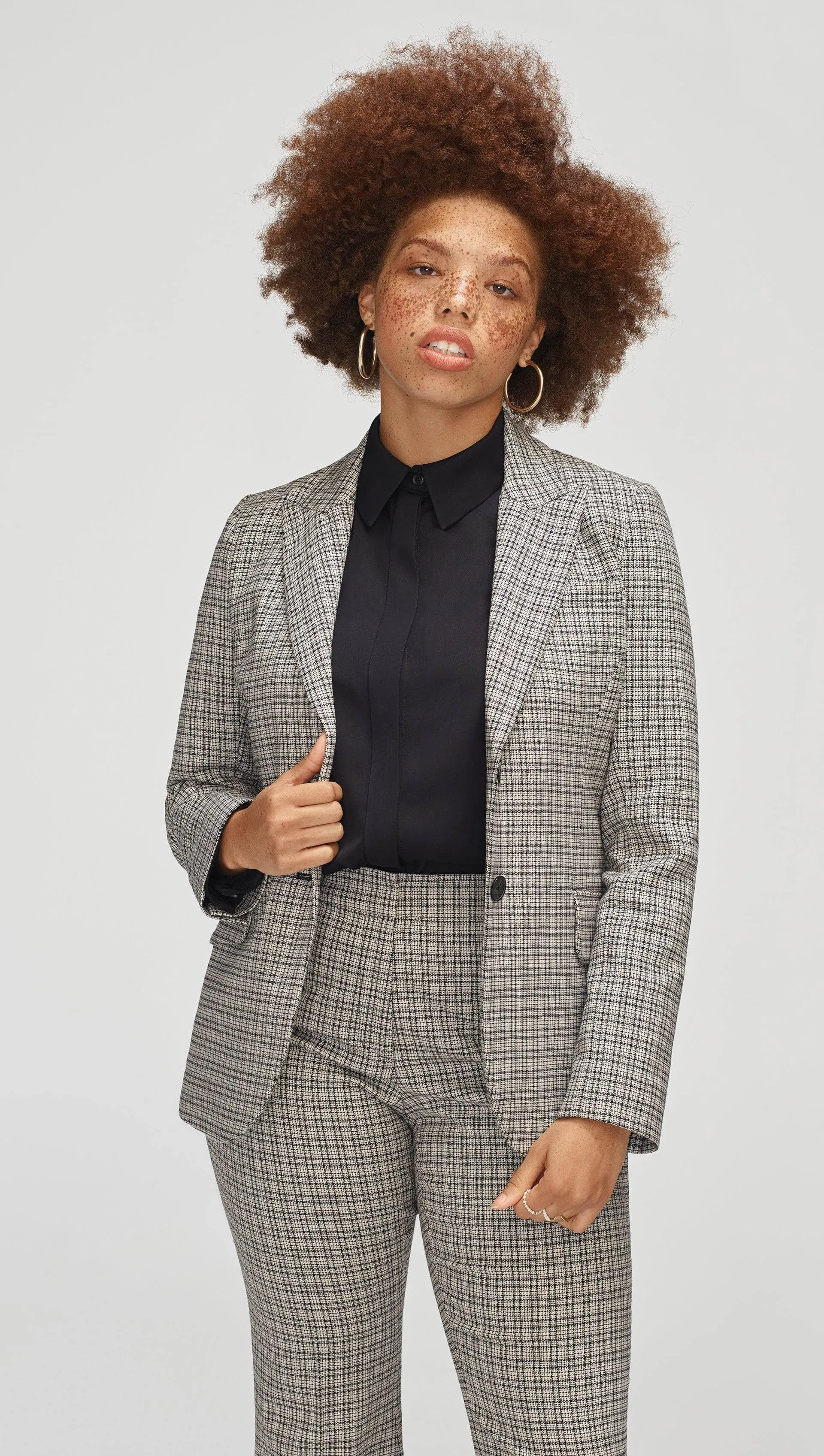 Tailored Blazer in Stretch Plaid | Black/Ivory Plaid