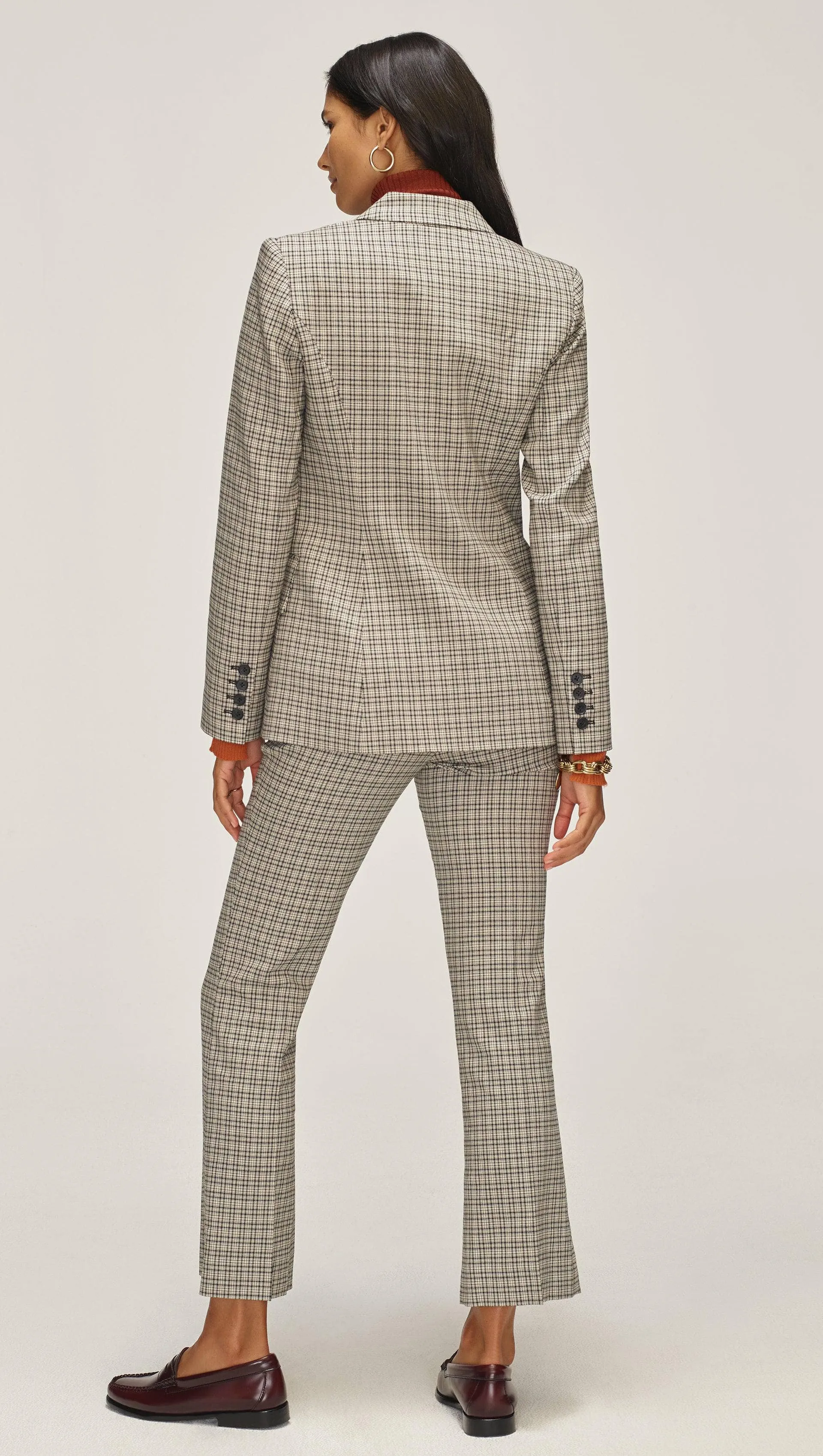 Tailored Blazer in Stretch Plaid | Black/Ivory Plaid