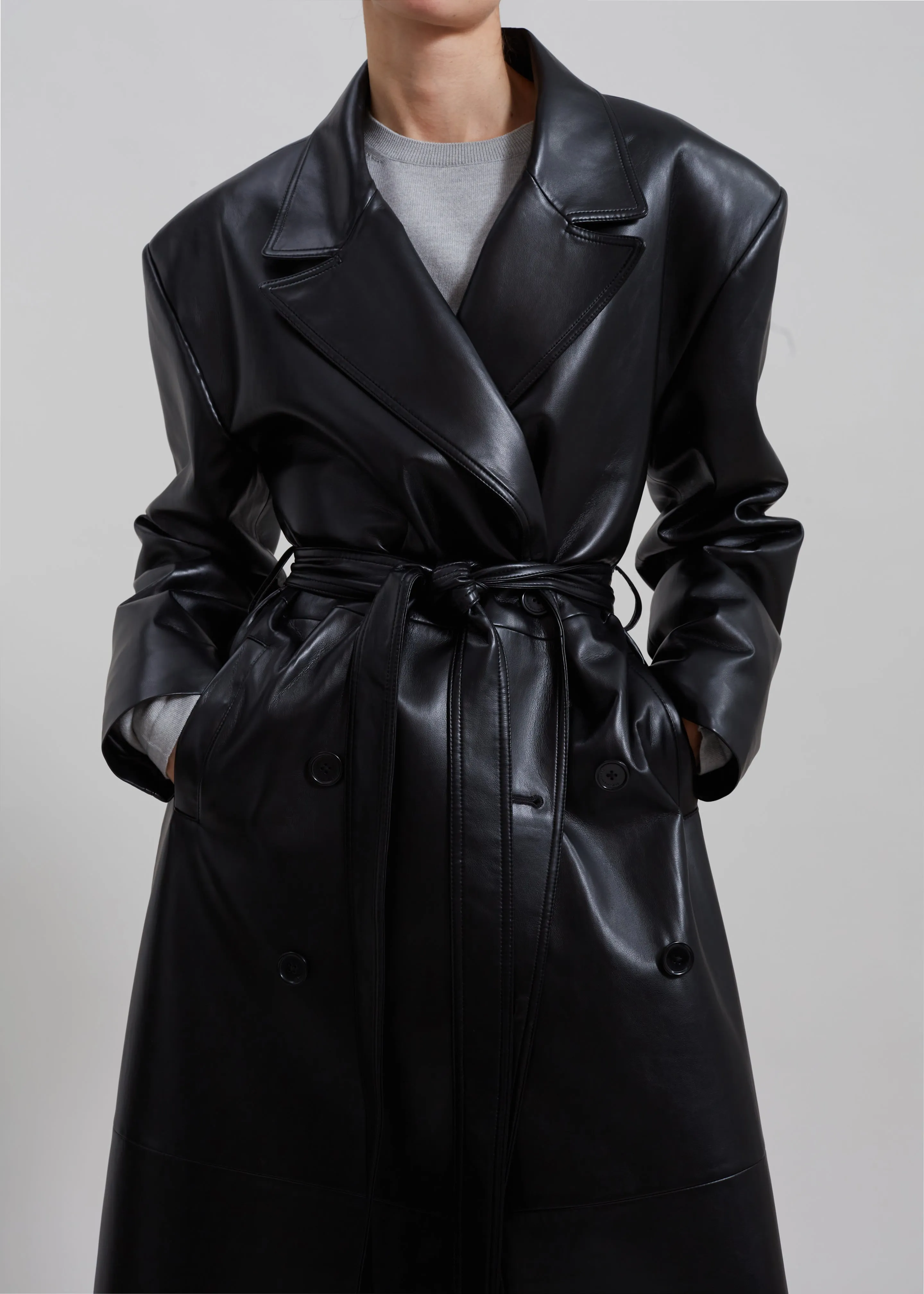 Tina Faux Leather Trench Coat - Black