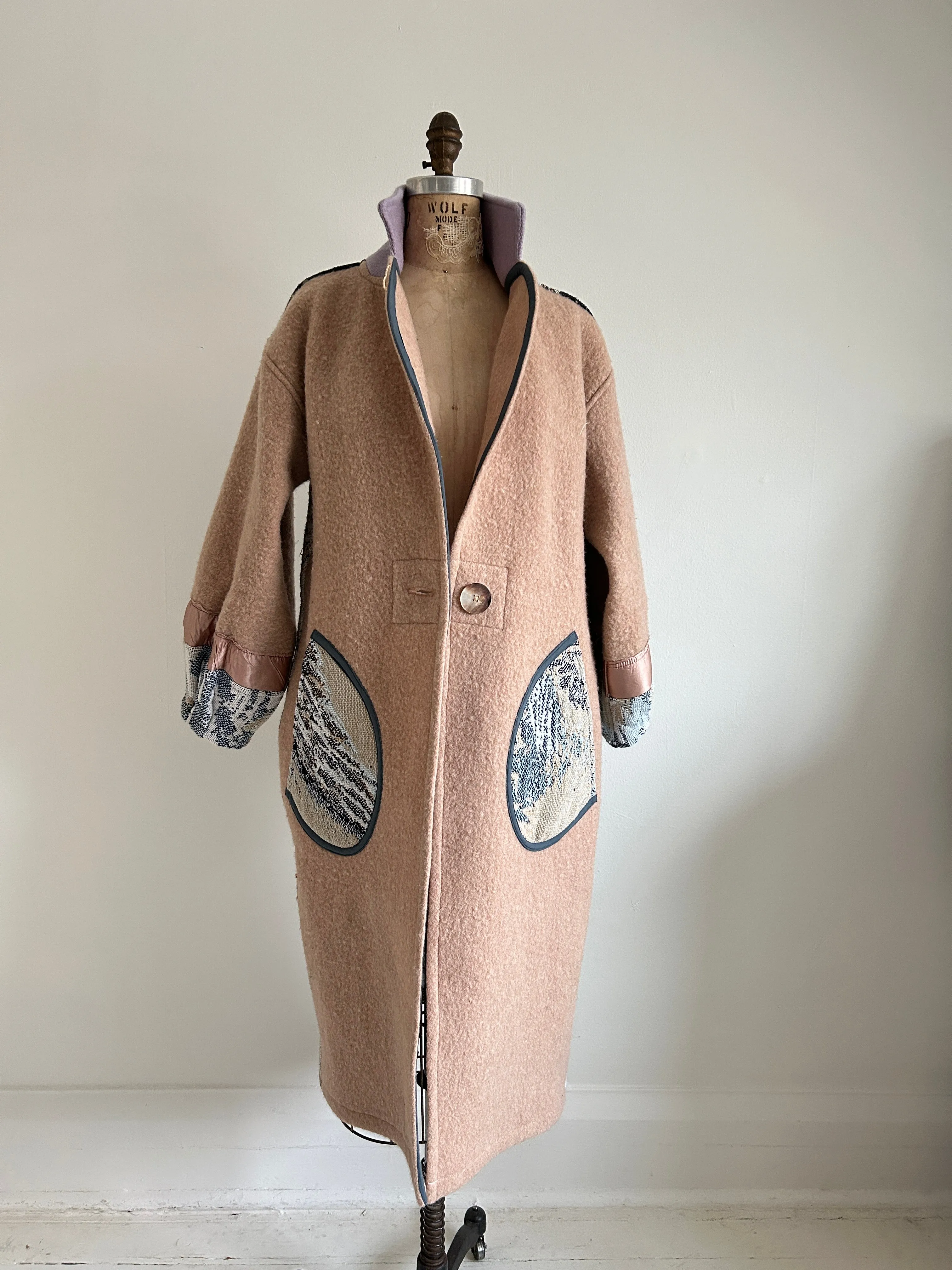 Trench with Vintage Wool & Cotton Throw Blankets Size S/M #TRENCH14