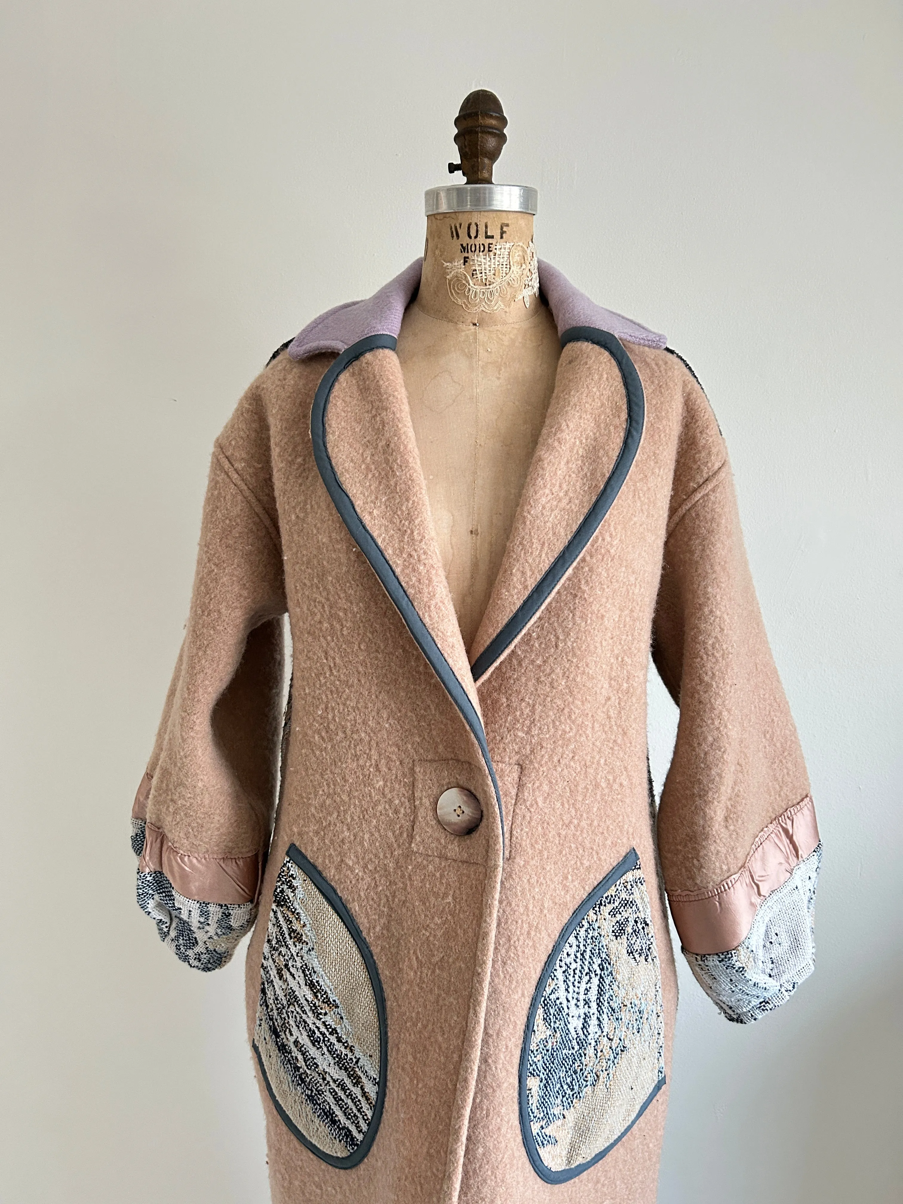 Trench with Vintage Wool & Cotton Throw Blankets Size S/M #TRENCH14