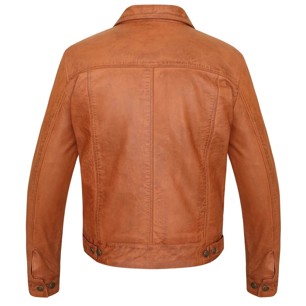 Vance Leathers' Mens Austin Brown Premium Classic Motorcycle Trucker Leather Jacket