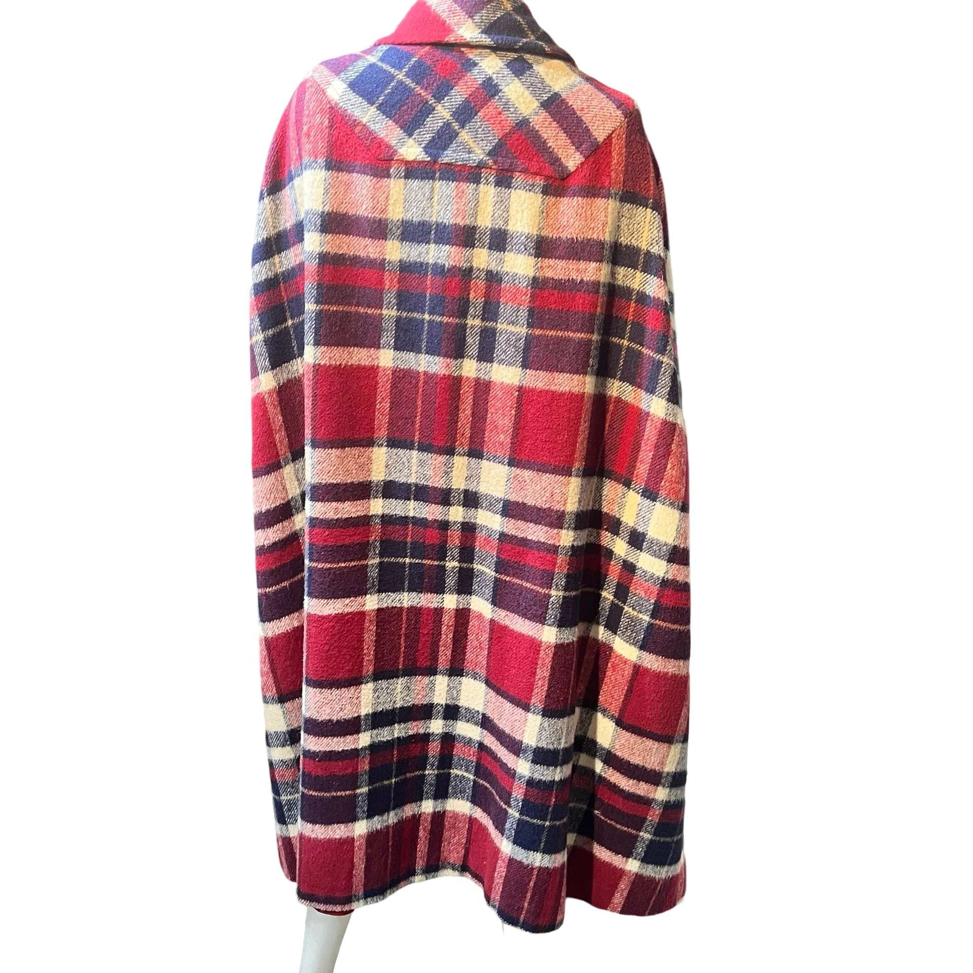 Vintage 1950s Red and Blue Plaid Wool Cape