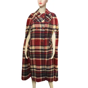 Vintage 1950s Red and Blue Plaid Wool Cape