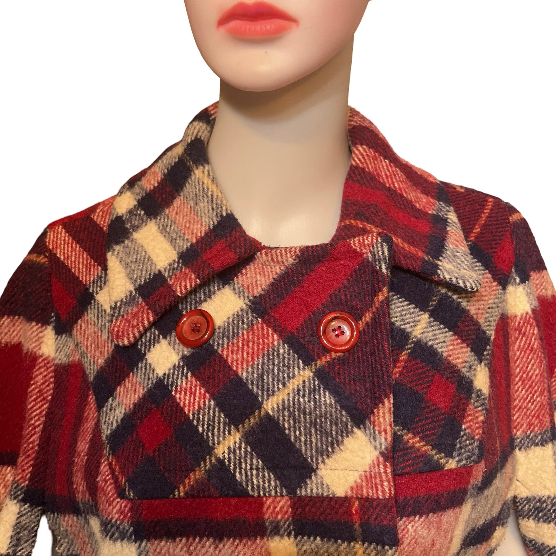 Vintage 1950s Red and Blue Plaid Wool Cape