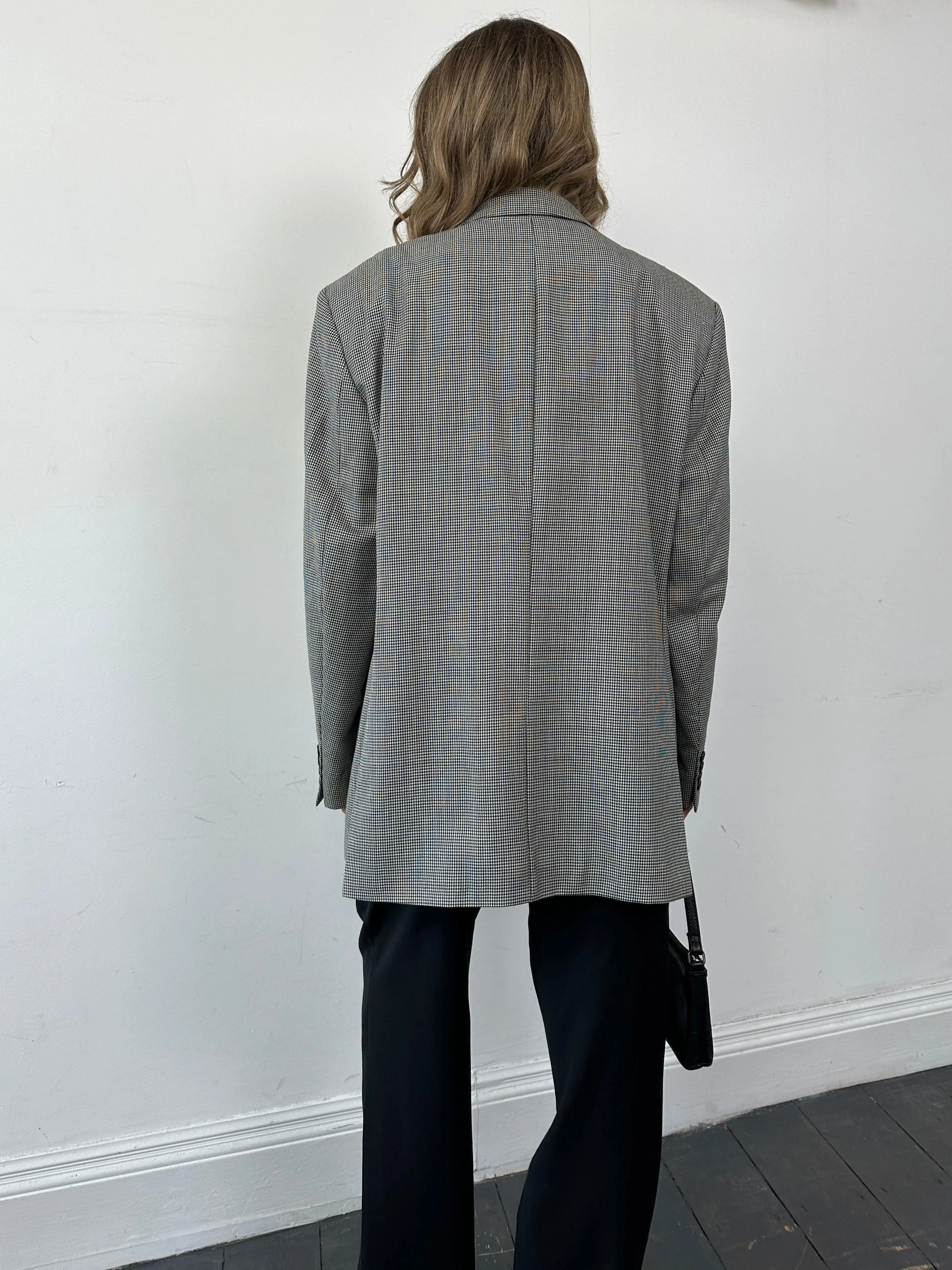 Vintage Pure Wool Dogtooth Single Breasted Blazer - XL