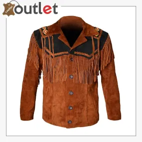 Western Cowboy Men's Brown Fringed Suede Leather Jacket