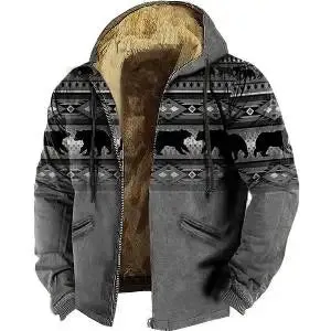 WIAOFELLAS  -  Men's Winter Vintage Grey Parkas Long Sleeve Bears Totem Warm Jacket for Men/Women Thick Clothing Streetwear