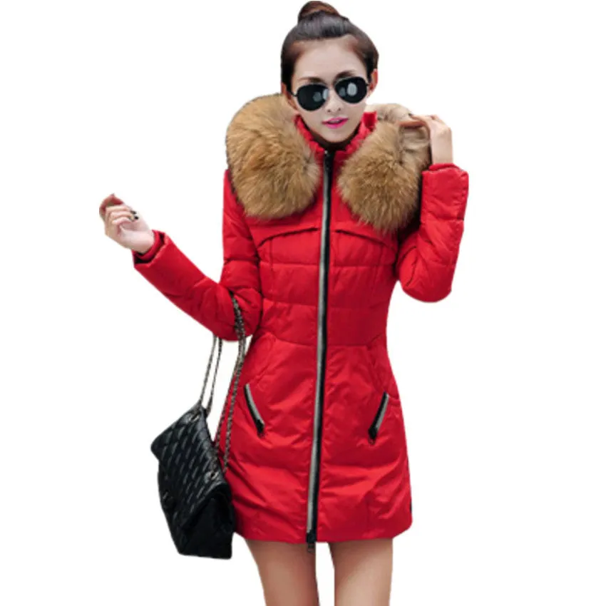 Winter Women Parka Outerwear Duck Down Jacket With Large Fur Collar